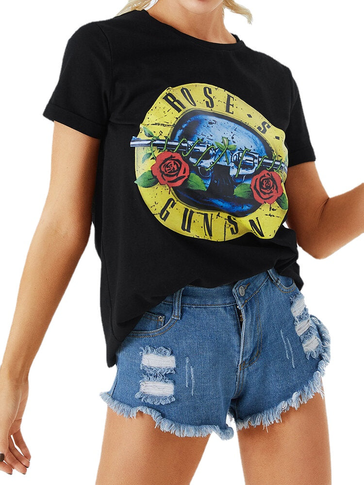 Floral Print Round Neck Short Sleeve Casual Brief T-shirts