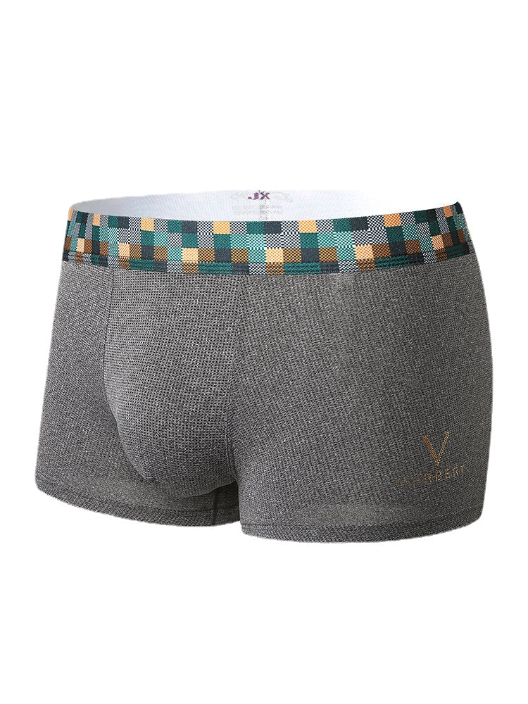 Mens Solid Thin Breathable Modal Crotch Patchwork Elastic Waist Home Comfy Boxers