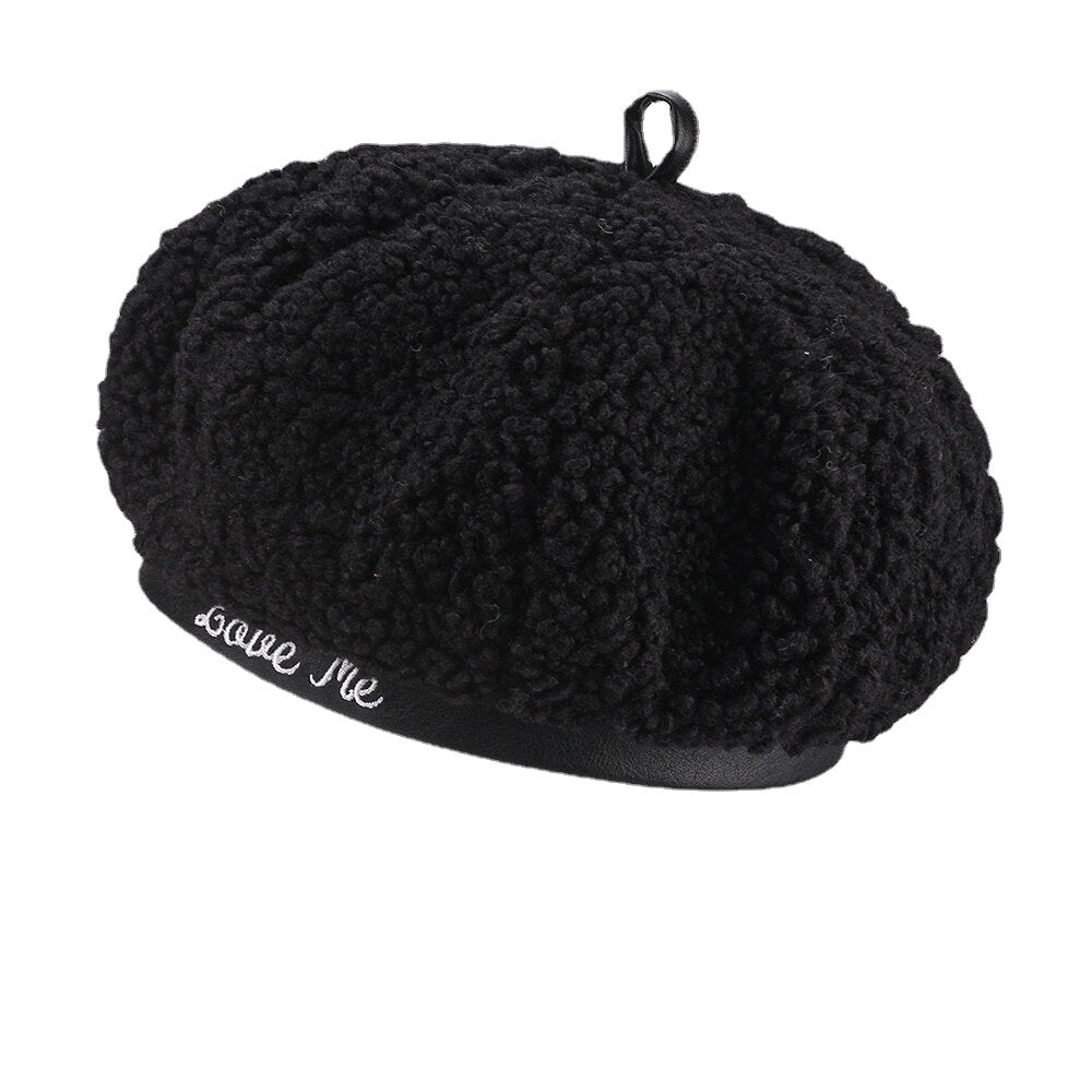 Women Lamb Hair Plus Velvet Warm Young All-match Painter Hat Newsboy Hat Octagonal Hat Beret Hat