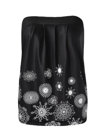 Holiday Floral Print Strapless Sleeveless Black Tube Tank Top