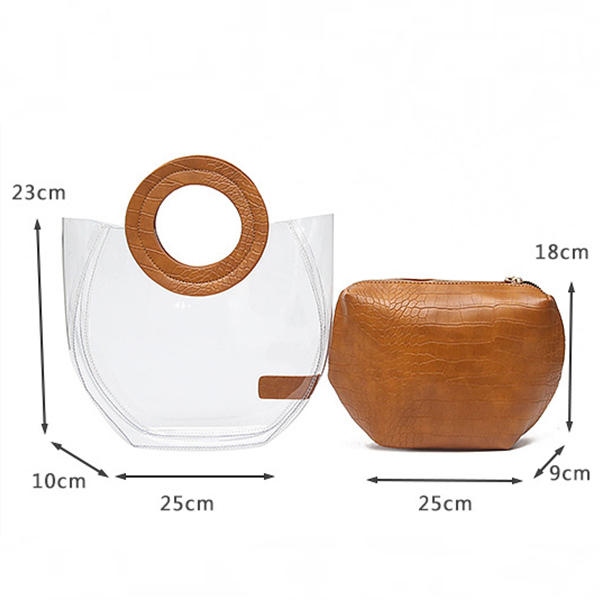Women Crocodile Pattern Bag Clear 2 Pieces Handbag