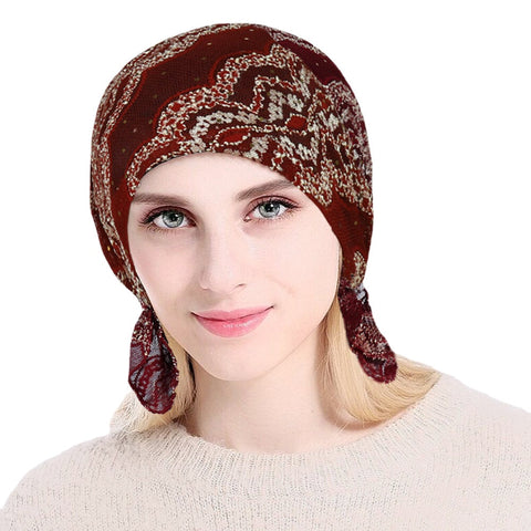 Fashion Lace Printing Chemotherapy Cap Knitting Cutout Hats