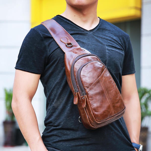 Men Vintage Genuine Leather Retro Crossbody Bag Chest
