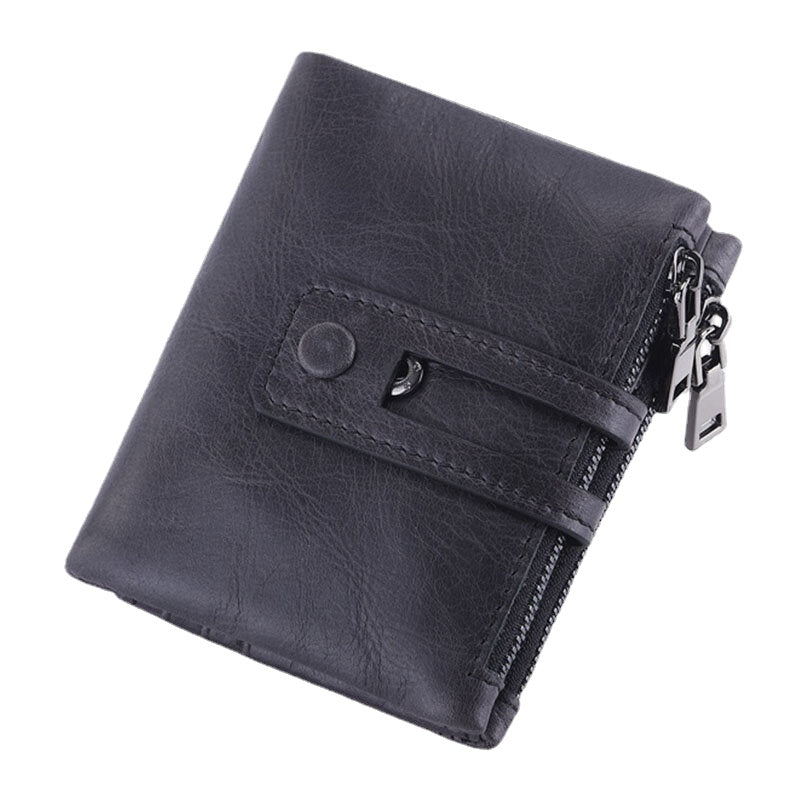 Men Genuine Leather Zipper RFID Blocking Anti-theft Retro Business Card Holder Wallet