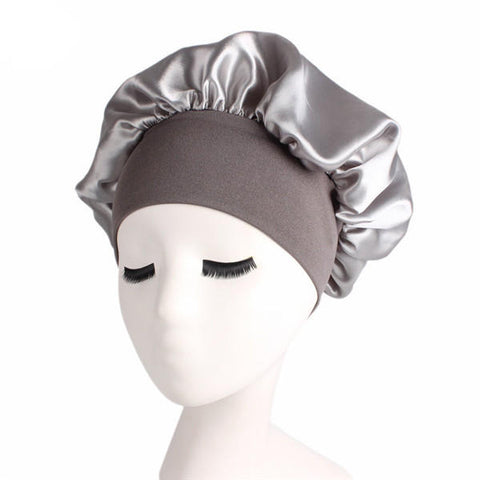 Womens Black Fleece Elastic Bathing Cap Headband Shower Cap Sleeping Hat Hair Care Beanie