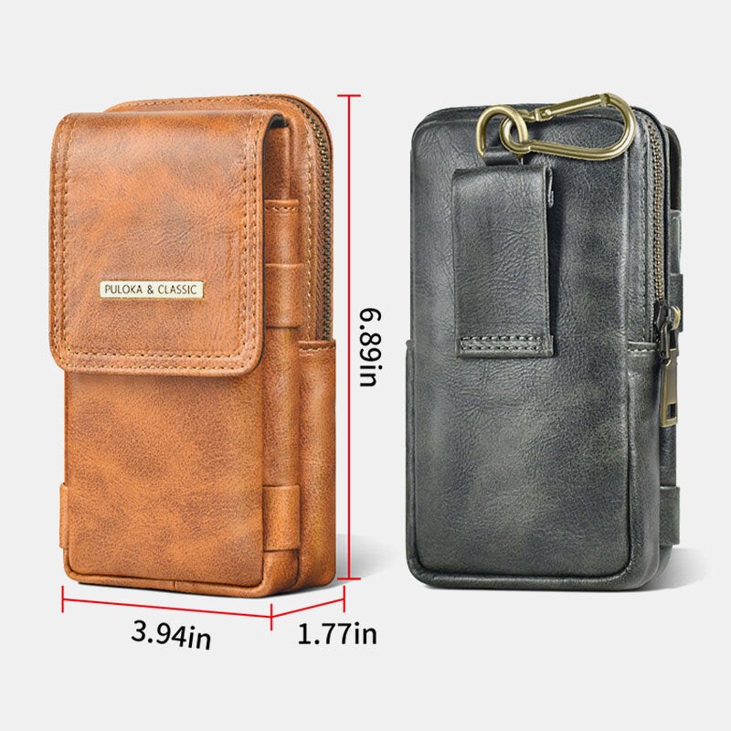 Men Large Capacity 6.5 Inch Phone Bag Retro PU Leather Flap-Over Belt Waist With Hook