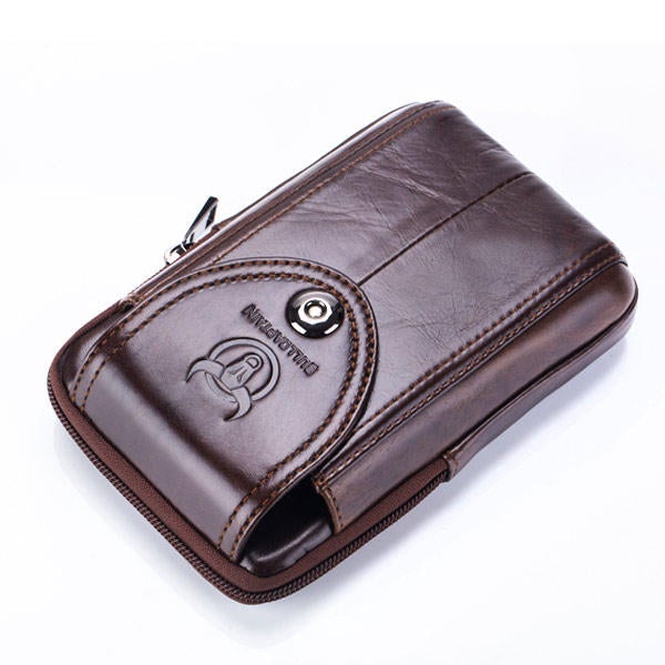 Men Genuine Leather Belt Bag Vintage Phone Pouch Multi-function Fanny pack