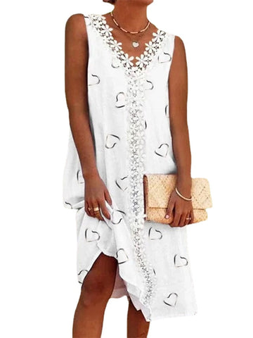 Women's Sleeveless Lace V Neck Vacation Loose Fit Dress