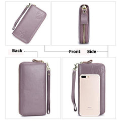 RFID Genuine Leather 6inch Phone Bag High Capacity Long Wallet Clutch Purse For Women