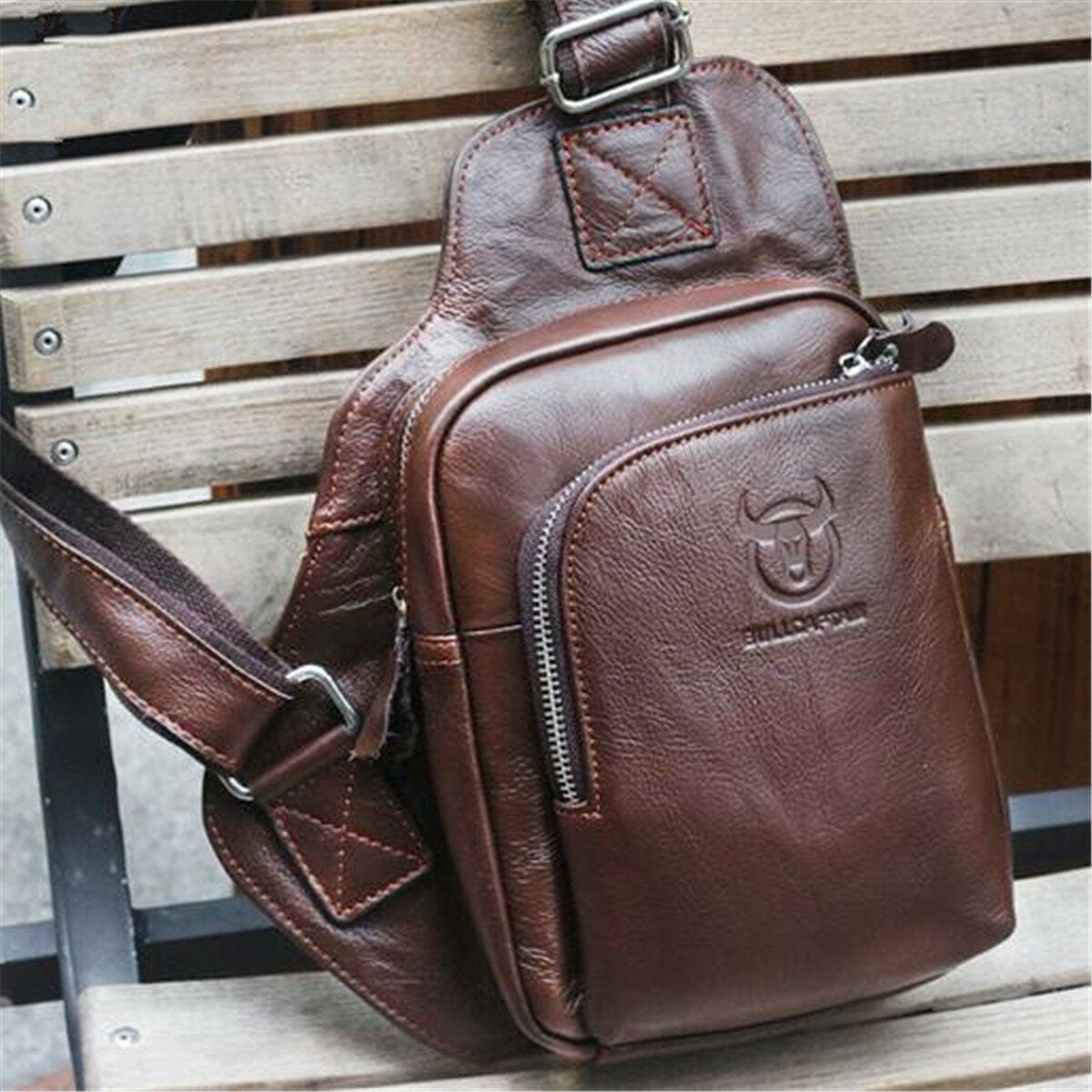 Men's Genuine Leather Sling Bag Travel Chest Shoulder Messenger Business Tote