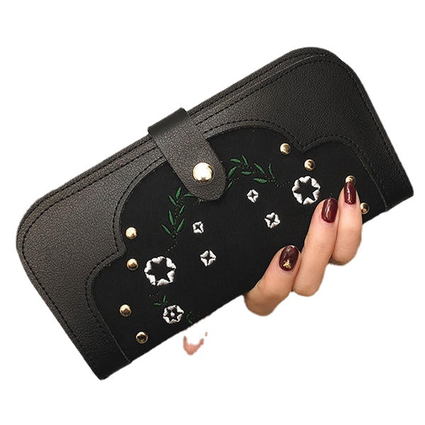 Women Dull Polish PU Leather Flower Pattern Long Wallet Card Holder Purse
