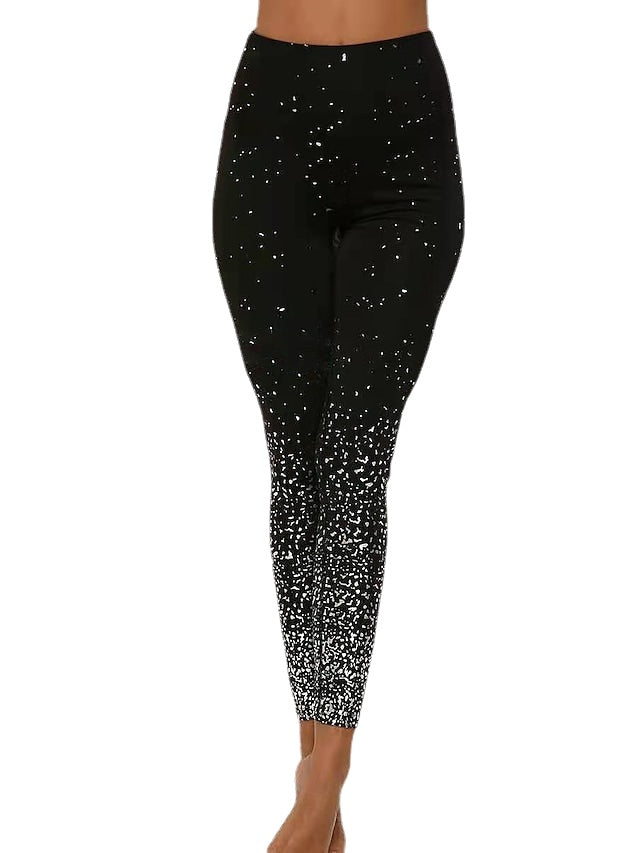Women's Solid color High Waist Print Unique shiny Pants