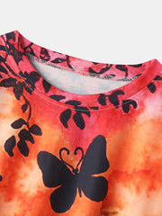 Women All Over Butterfly Print Round Neck Casual Short Sleeve T-Shirts
