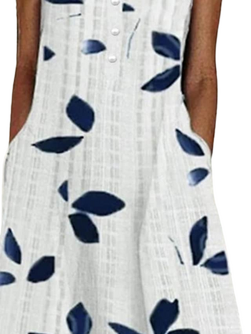 Women's Sleeveless Print Button V Neck Casual Loose Dress With Pocket