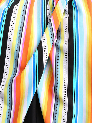 Plus Size Women Colorful Striped Spaghetti Straps Sleeveless Swimwear
