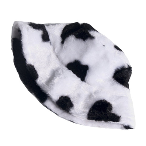 Unisex Rabbit Hair Warm Plush Cow Pattern Outdoor Casual All-match Bucket Hat