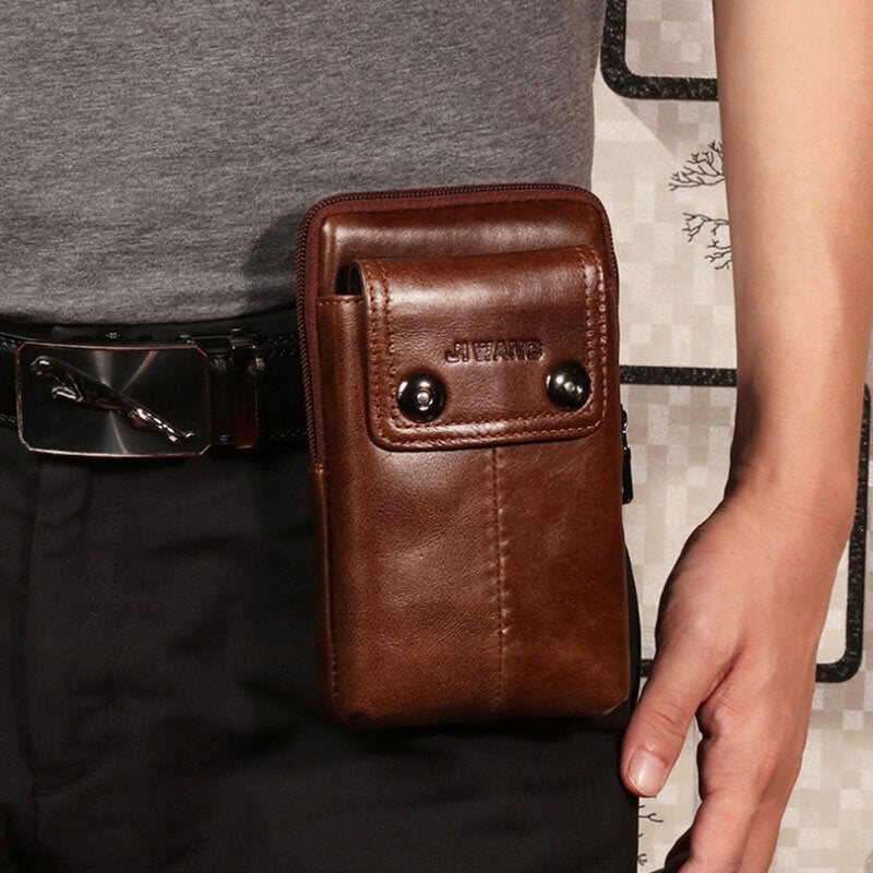 Men Genuine Leather Belt Phone Bag Casual Crossbody Shoulder