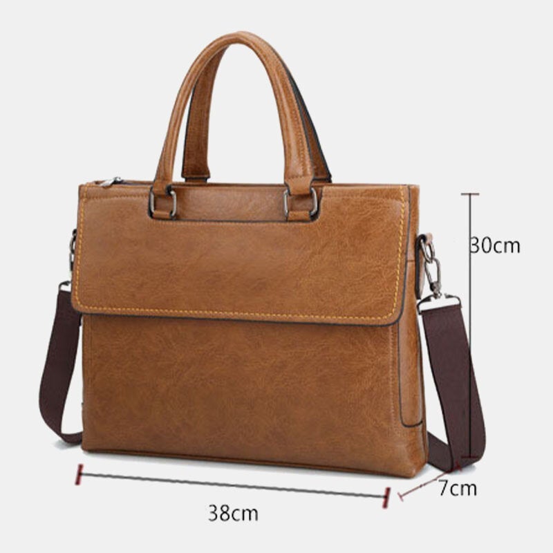 Men Genuine Leather Flap-Over Waterproof Anti-theft Briefcase Handbag Teacher Bag Vintage 14 Inch Laptop Crossbody Shoulder Bags