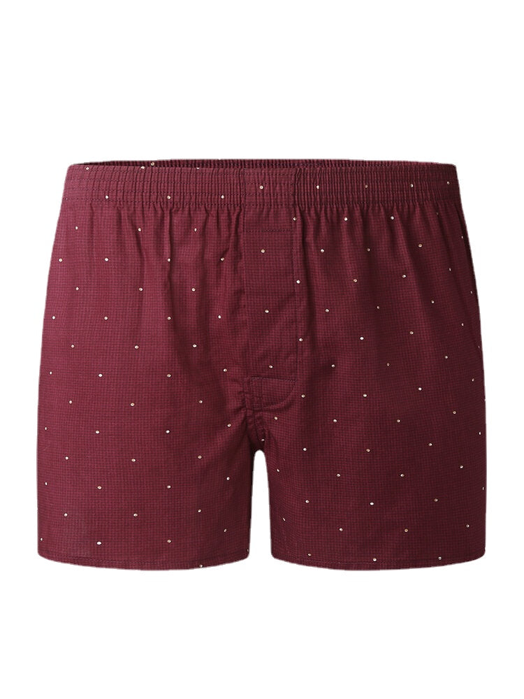 Mens 100% Cotton Polka Dot Print Thin Breathable Button Fly Home Elastic Waist Boxers