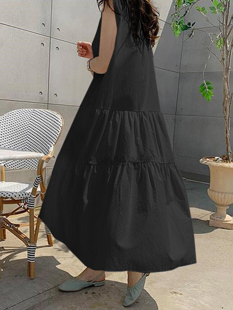 Sleeveless Solid Pleating Streetwear Party Dress