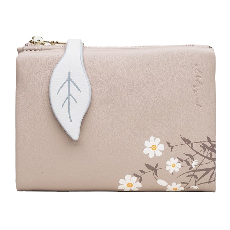 Women PU Leather Floral Printing Casual Mini Easy Carry Money Clip Card Holder Wallet