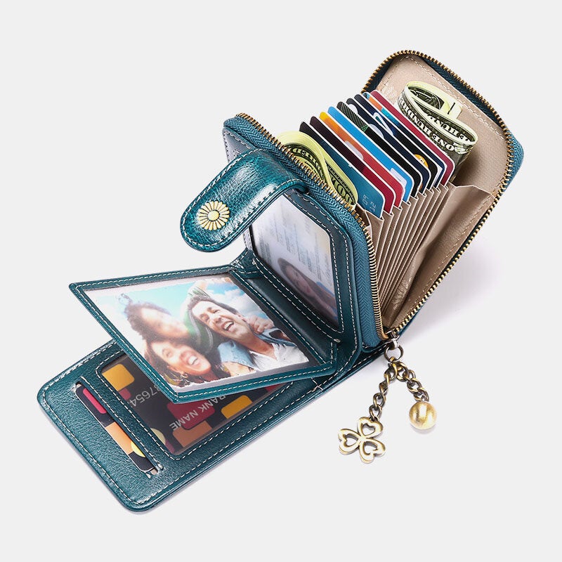 Women Genuine Leather RFID Anti Theft 9 Card Slots Wallet Purse