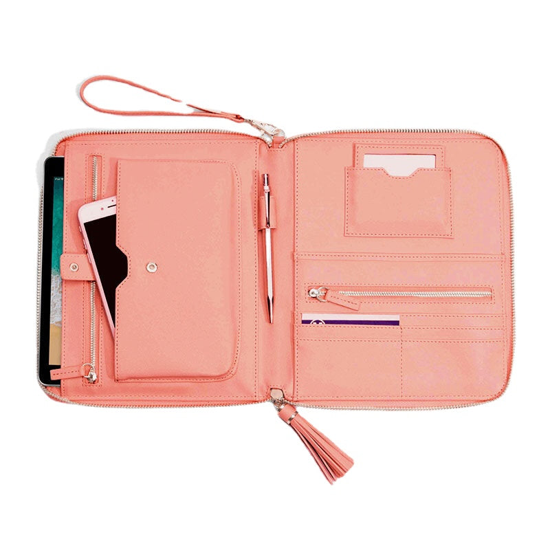 Women Leather Solid Color Multifunction Tassel 6 Card Slots Pen Phone Bag Clutch