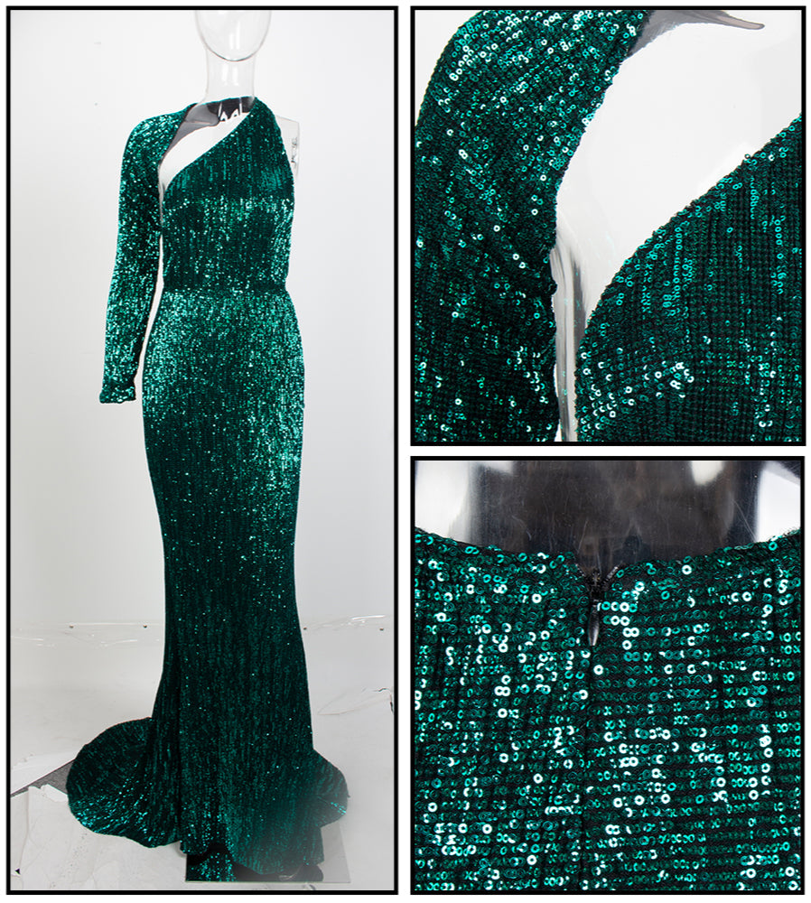 Love&Lemonade Open Back Separate Sleeve Elastic Sequins Long Dress LM81333-1 Autumn/Winter