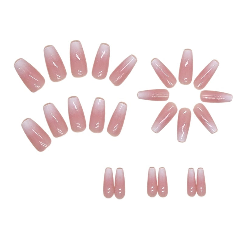24pcs Ultra-Glossy Ballerina Press-On Nails - Gradient Pink, Durable & Reusable for Women & Girls