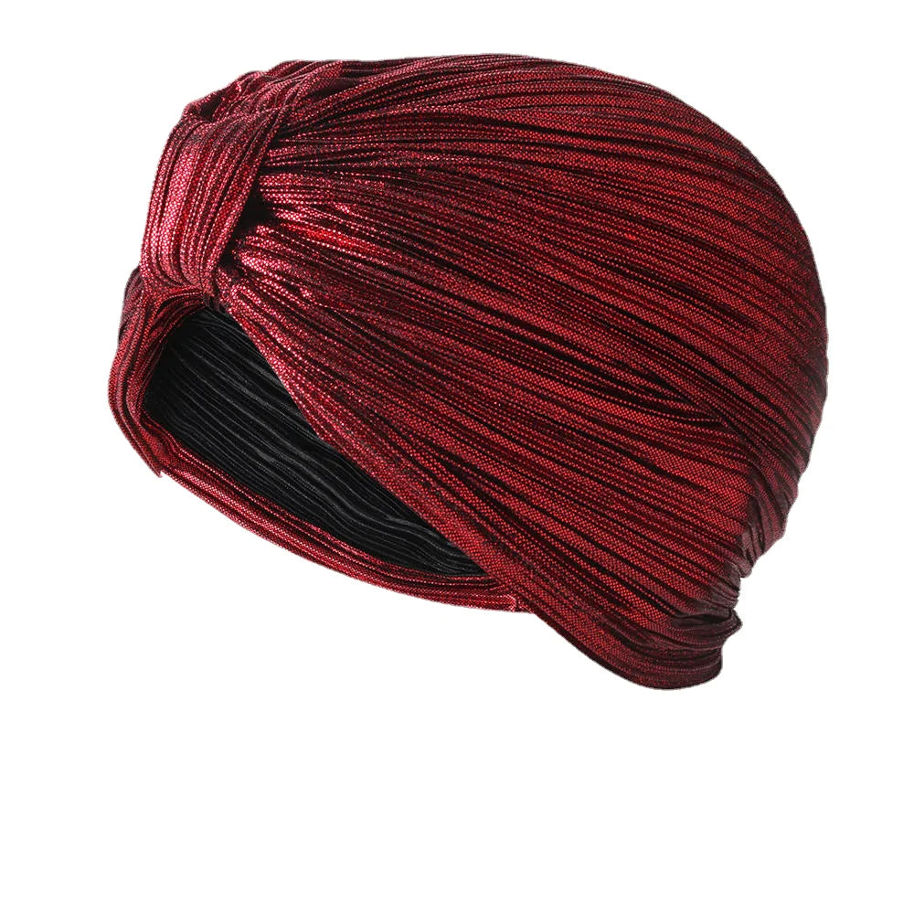 Women Pleated Beanie Hat Solid Color Simple Turban Cap