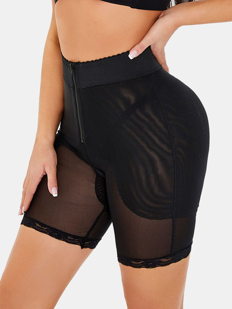 Women Tummy Control Zipper Front Mesh High Waist Shaping Panties