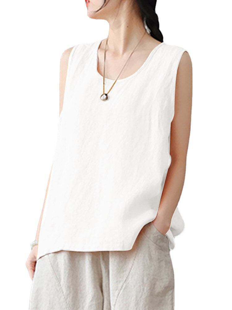 Solid Crew Neck Sleeveless Casual Women Tank Top