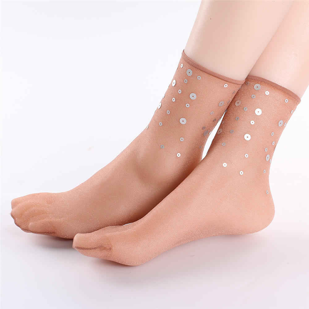 Women Summer Ultra Thin Elastic Breathable Middle Tube Socks Fashion Sequins Sock