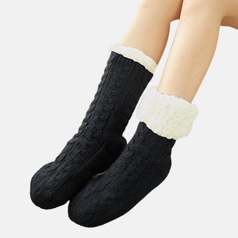 Women Warm Winter Outdoor Solid Color Plus Velvet Thicken Home Sleep Socks Tube Socks