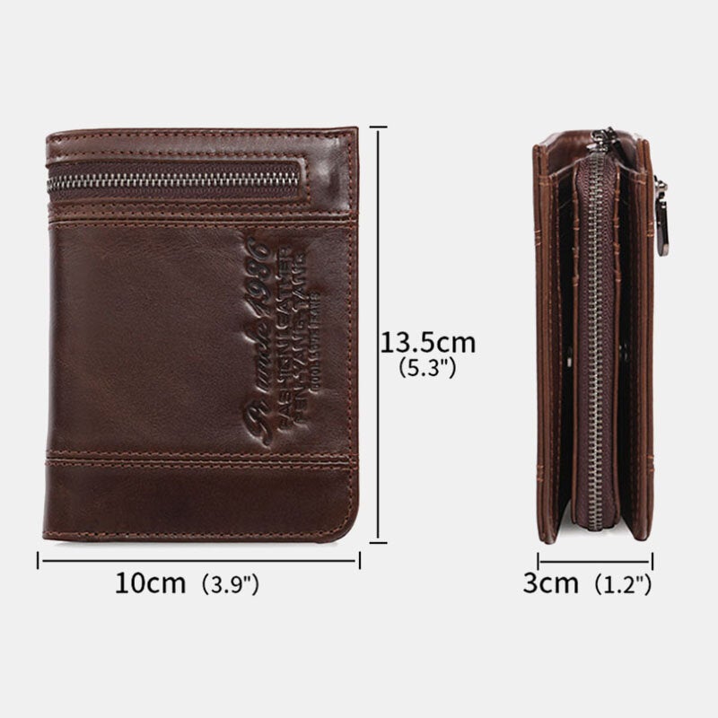 Men Genuine Leather RFID Blocking 20 Card Slots Bifold Wallet Purse Zipper Coin Bag