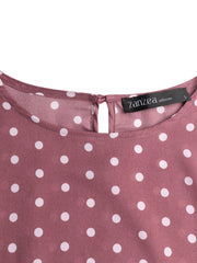 Women Puff Sleeve Daily O-Neck Spliced Dots Casual Loose Blouse