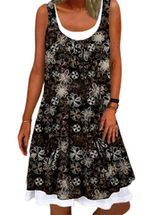 Women's Floral Fake Two Piece U Neck Active Fashion Holiday Sleeveless Dress