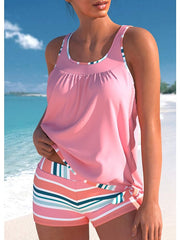 Women's Swimwear Tankini 2 Piece Normal Swimsuit 2 Piece Striped Pink Bathing Suits Sports Beach Wear Summer