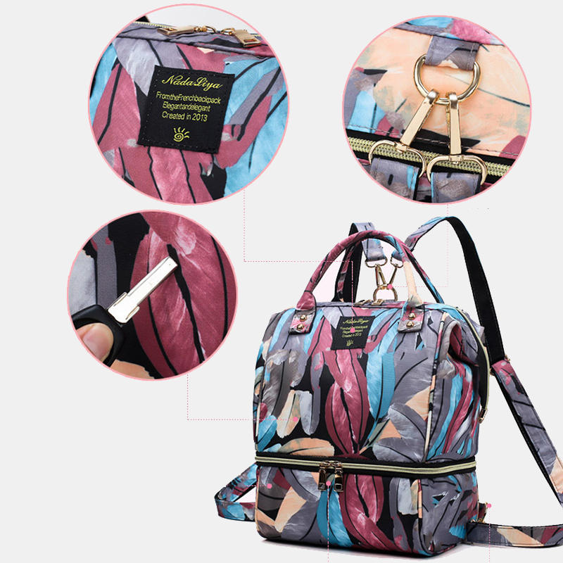 Women Canvas Casual Mummy And Kids Patchwork Backpack Handbag