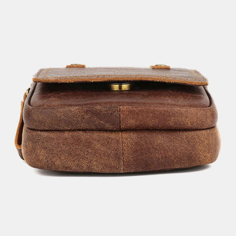 Men Matte Cowhide Waist Bag Multifunctional Large Capacity Vintage 6.3 Inch Phone