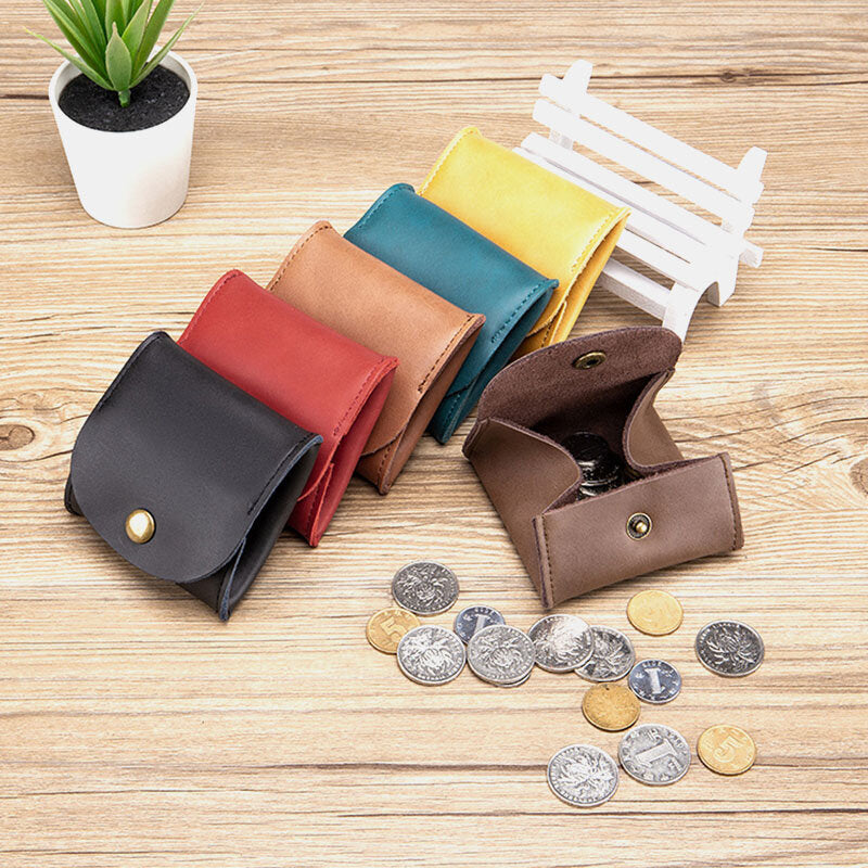 Unisex Genuine Leather Casual Mini Coin Earphone Storage Bag Wallet Coin Bag