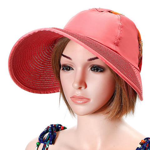 Womens Summer Outdoor Sun Protective Empty Top Beach Hat Wide Brim Anti-UV Gardening Visor Cap