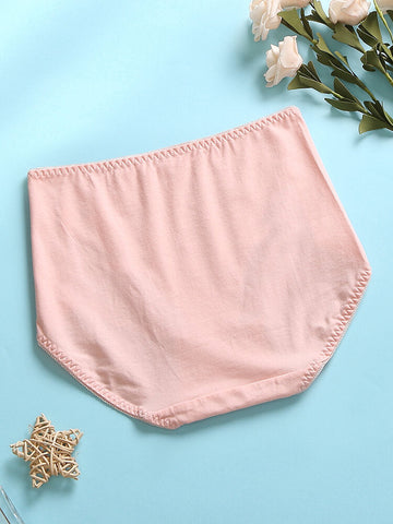 Plus Size Multi Color Women Solid Cotton Breathable Comfy Mid Waist Panties