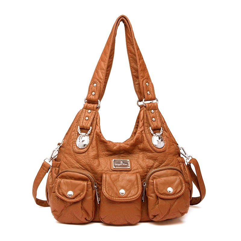 Women Casual Large Capacity PU Leather Shoulder Bag Multi-Pockets Crossbody