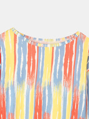 Women Watercolor Stripes Print O-neck Long Sleeve Blouses