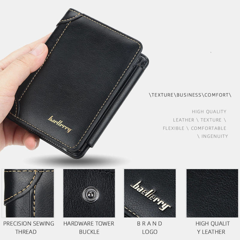 Men Faux Leather Causal Business Zipper Coin Wallet