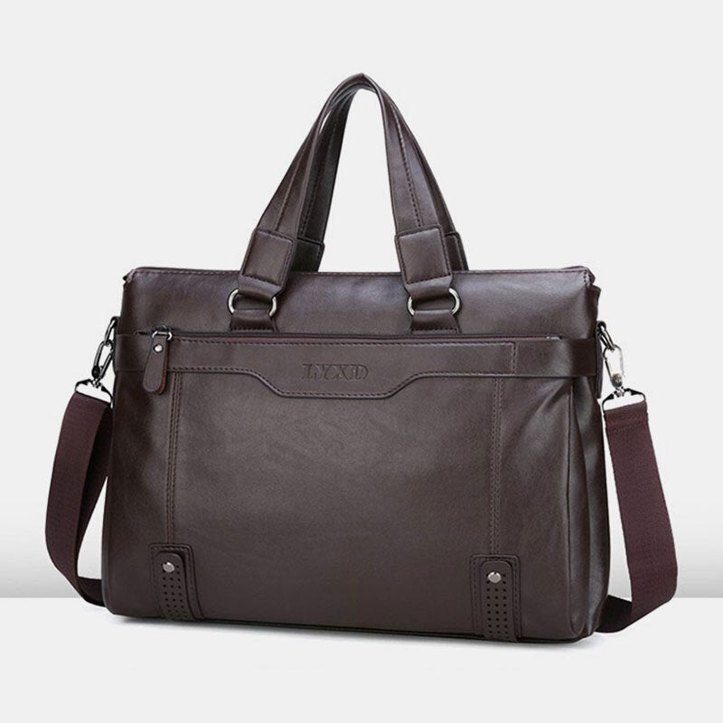 Men 14 Inch Laptop Bags Crossbody Bag Shoulder Handbags Briefcase Vintage PU Leather Messenger