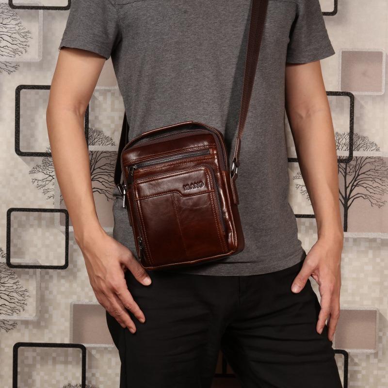 Men Genuine Leather Business Multi-pocket Shoulder Bag Phone