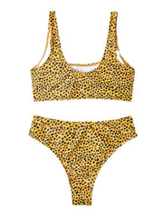 Women Leopard Wide Shoulder Straps Swimsuit Backless Bikini