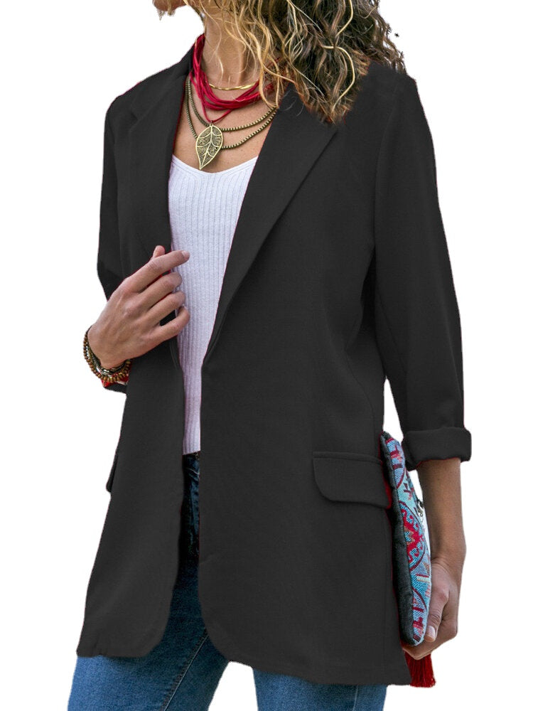 Women Autumn Long Sleeve Office Casual Fit Turn-Down Collar Blazers